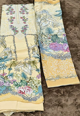 Butter Yellow Viscose Rayon Unstitched Suit with Heavy Embroidery and Cotton Dupatta