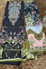 Black Viscose Rayon Unstitched Suit with Heavy Embroidery and Cotton Dupatta