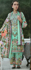 Aqua Mint Floral Embroidered Pure Cotton Unstitched Suit Material