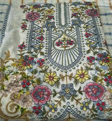 Ivory Sky Blue Floral Embroidered Pure Cotton Unstitched Suit Material