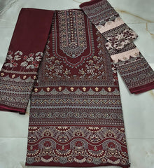 Maroon Printed Cotton Unstitched Suit with Blush Pink Dupatta