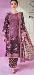 Black Printed Cotton Unstitched Suit with Pink Rose Print