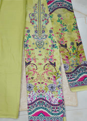 Lime Green Pure Cotton Unstitched Suit with Mal-Mal Cotton Dupatta
