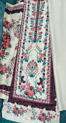 Ecru White Pure Cotton Unstitched Suit with Mal-Mal Cotton Dupatta
