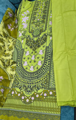 Pear Green Heavy Lawn Cotton Unstitched Suit with Printed Dupatta