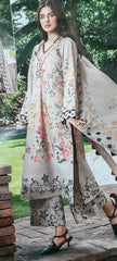 Oyster Beige Heavy Lawn Cotton Unstitched Suit with Printed Dupatta