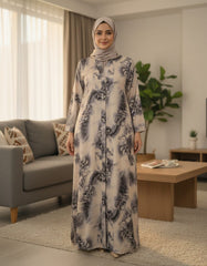 Vintage Smoky Graphite Floral Nida Abaya – Premium Digital Print Open-Front Modest Cardigan – 56" Length, 24" Bust
