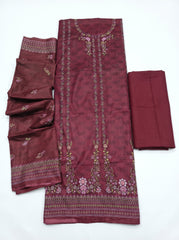 Burgundy Heavy Lawn Cotton Unstitched Suit with Printed Dupatta