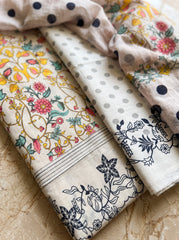 Oyster Beige Heavy Lawn Cotton Unstitched Suit with Printed Dupatta