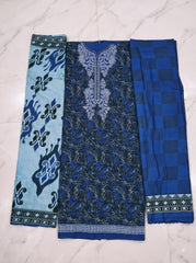 Cobalt Blue Heavy Lawn Cotton Unstitched Suit with Printed Dupatta