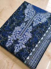 Cobalt Blue Heavy Lawn Cotton Unstitched Suit with Printed Dupatta
