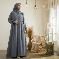 Tehnoor Grey Pleated-Cuff Abaya