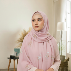 Light Pink Embroidered Stole with Floral Motif