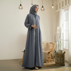 Tehnoor Grey Pleated-Cuff Abaya