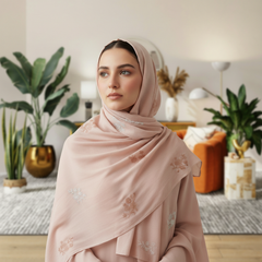 Light Pink Embroidered Hijab / Stole with Floral Motif