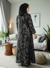 Tehnoor Black Leaf-Pattern Abaya Silver Leaf with Stone Pendant Detailing  Elegant Modest Wear for Women (Copy)