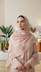 Light Pink Embroidered Hijab / Stole with Floral Motif
