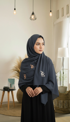 Dark Blue Embroidered Stole with Pink & White Floral Motif