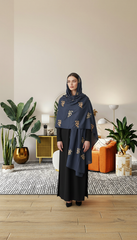 Dark Blue Embroidered Stole with Golden Floral Motif