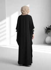 Black Satin Kaftan with Gold Trim & Tassel Detail