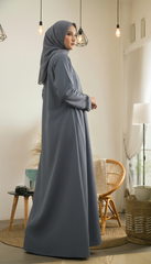 Tehnoor Grey Pleated-Cuff Abaya