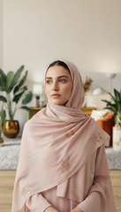 Light Pink Embroidered Hijab / Stole with Floral Motif