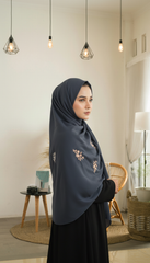Dark Blue Embroidered Stole with Pink & White Floral Motif