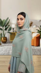 Light Green Embroidered Stole with Pink Floral Motif